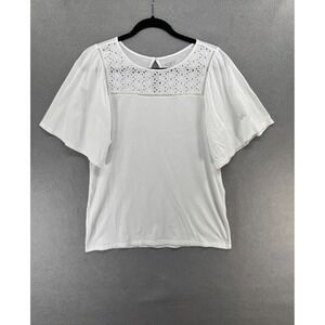 Loft Outlet Womens Top Size M White Eyelet Flutter‎ Sleeve Peasant Cottagecore